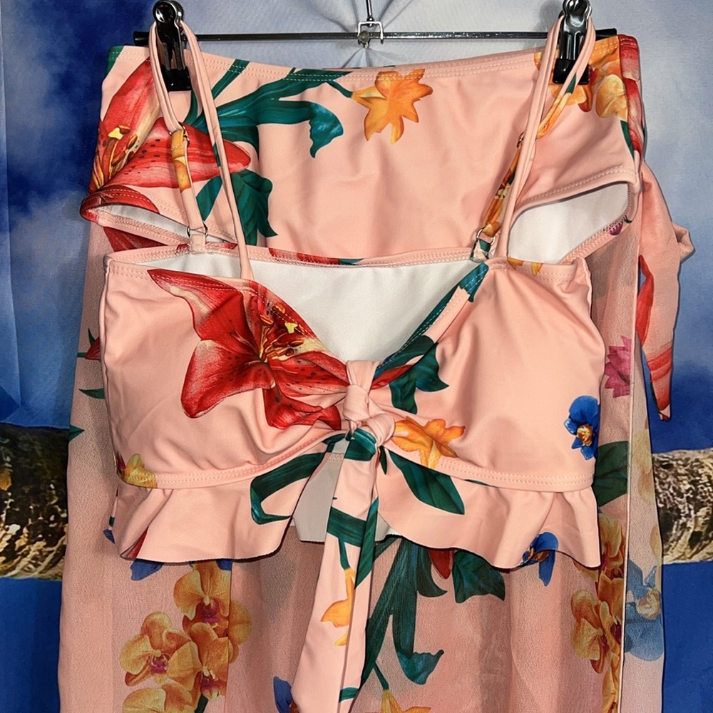 Three Piece Swim Set Tropical Pink Flower - Picture 3 of 6